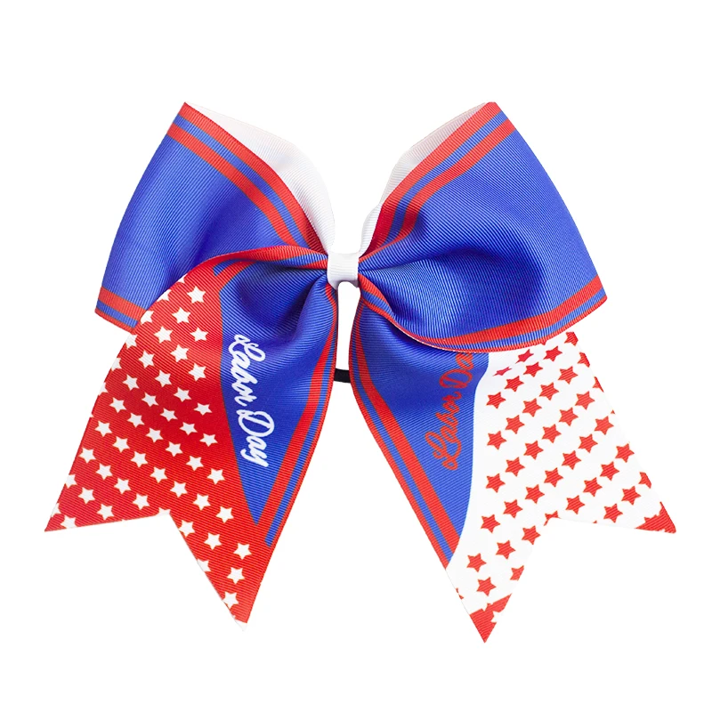 8'' Large 4th Of July Cheer Bows Handmade American  Flag Patriotic Elastic Bands Hair Bow Cheerleading  For Girls Hair Accessories (4)