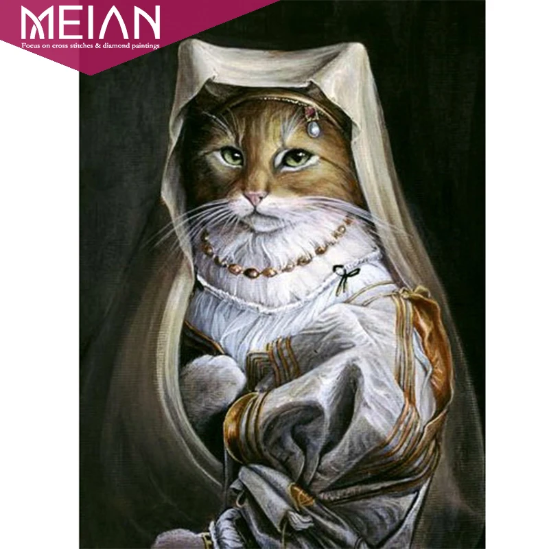 

Meian Full Diamond Embroidery Animal"Holy Cat" 5D Diamond Painting Cross Stitch 3D Daimond Mosaic Crafts Christmas Gift