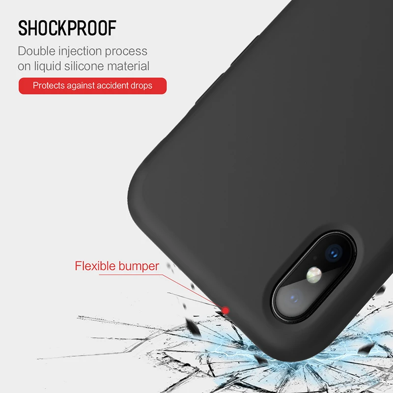 Liquid Silicone Case for iPhone X 10, ROCK Original Luxury Soft Phone Cover Case Microfiber Cushion Phone Case for iPhone 10 X