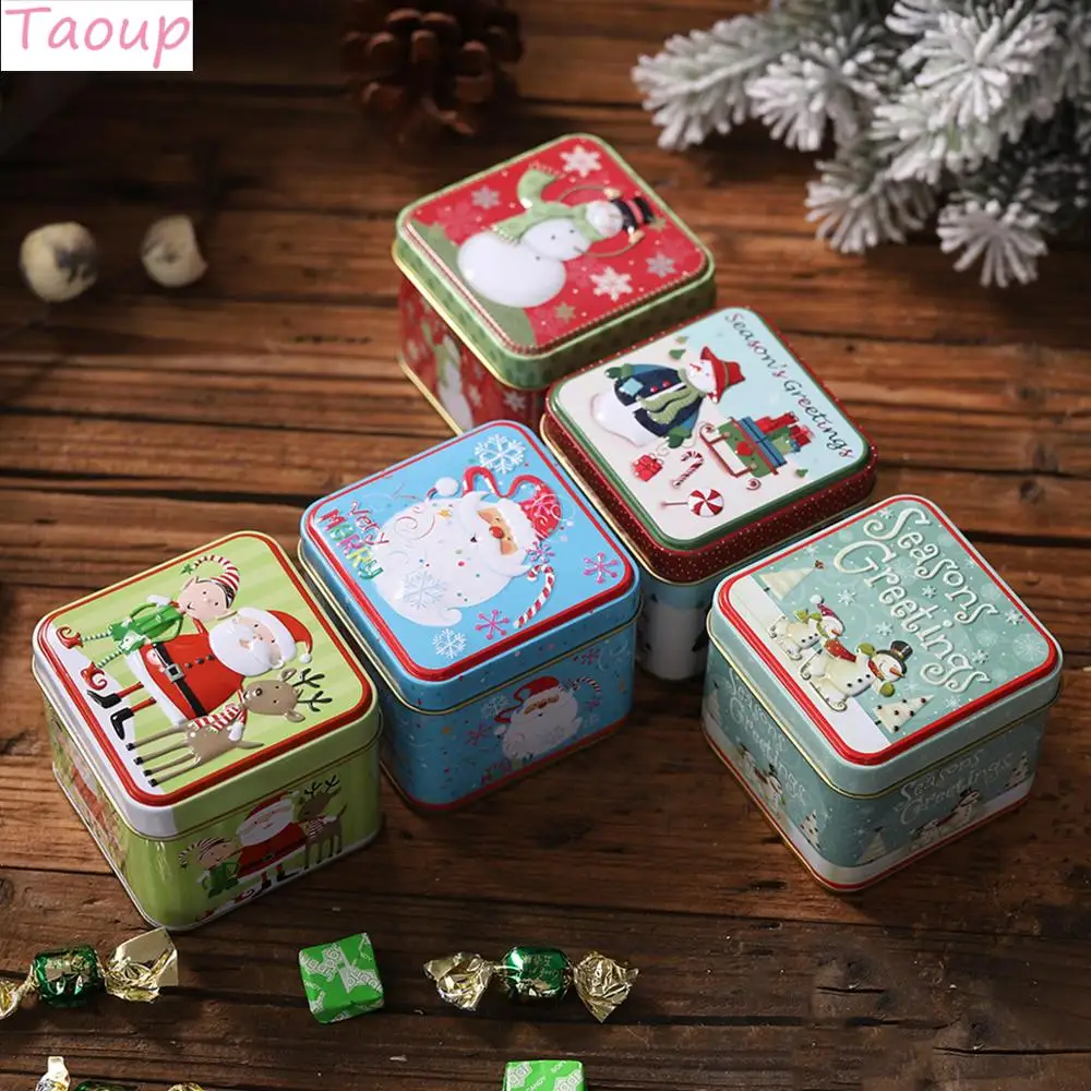 Taoup Metal Christmas Candy Boxes Santa Claus Home Decor for Christmas Gift Boxes Present Holder Bags Noel New Year Table Decor