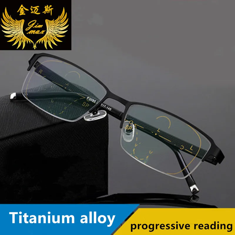 

New Men's Titanium Alloy Quality Progressive lenses Reading Glasses Fashion Square Half Rim Classic Multifocal Glasses for Men