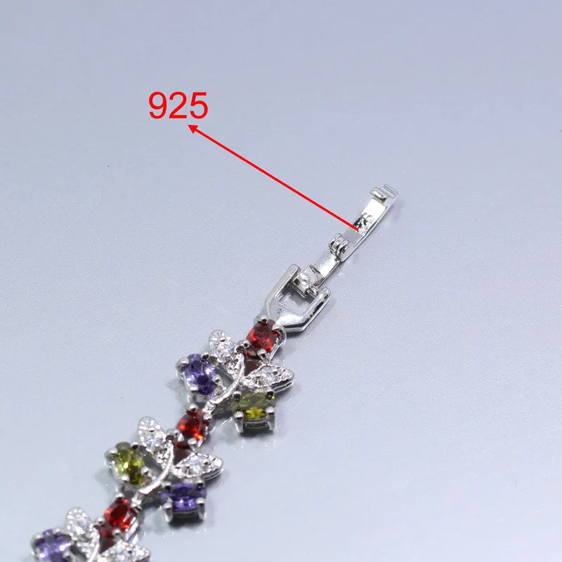 Manny 4 шт. 925 пробы серебряные ювелирные изделия набор цветок красочные циркон серьги кольцо ожерелье кулон браслет Z41