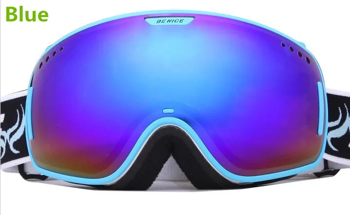 Benice бренд лыжные очки линзы UV400 двойной анти-туман большие сферические профессиональные лыжные очки унисекс многоцветный сноуборд очки - Цвет: Blue