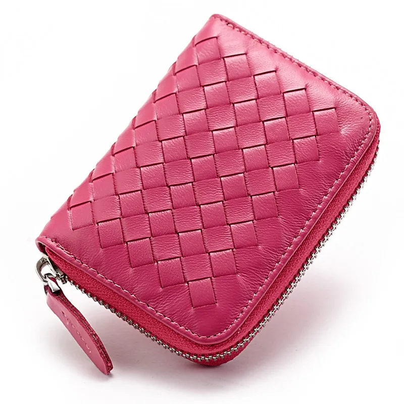 Yufang модная визитница из натуральной кожи, вязаный мини-кошелёк, Корейская тонкая визитница, карман для карт на молнии - Цвет: rose red card wallet
