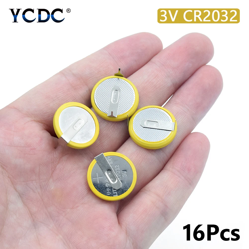 

Battery CR2032 3V 2 Tabs Coin Cell For Main Board Toy Electronic 16Pcs