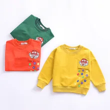 Новая осенняя футболка с героями мультфильмов для маленьких мальчиков и девочек Детский свитер со вкусом бобы рубашка с длинными рукавами детские рубашки