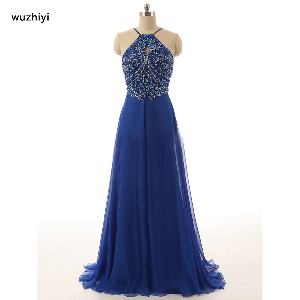 wuzhiyi vestidos de gala prom dresses 2017 Beading Crystal Chiffon
