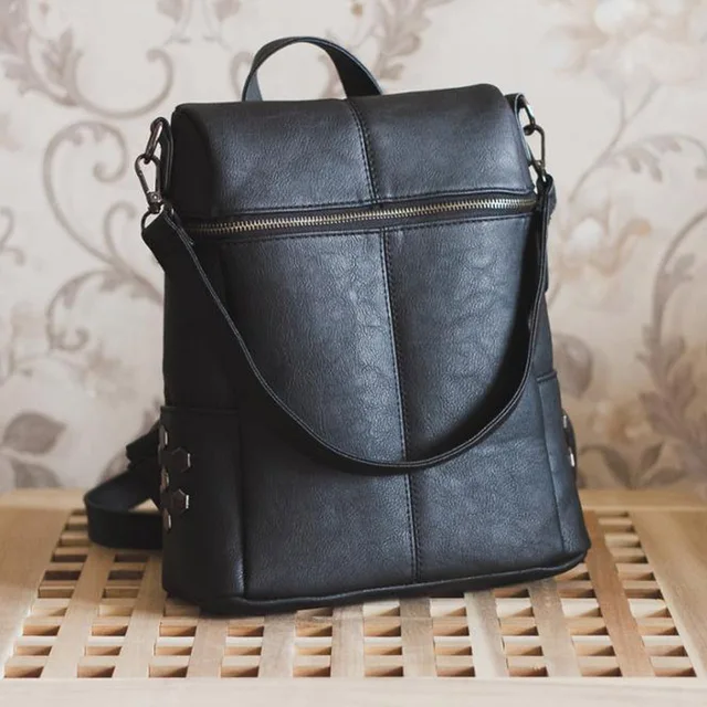 Simple Style Backpack Women Leather Backpacks For Teenage Girls School Bags Fashion Vintage Solid Black Shoulder Simple Style Backpack Women Leather Backpacks For Teenage Girls School Bags Fashion Vintage Solid Black Shoulder Bag Youth XA568