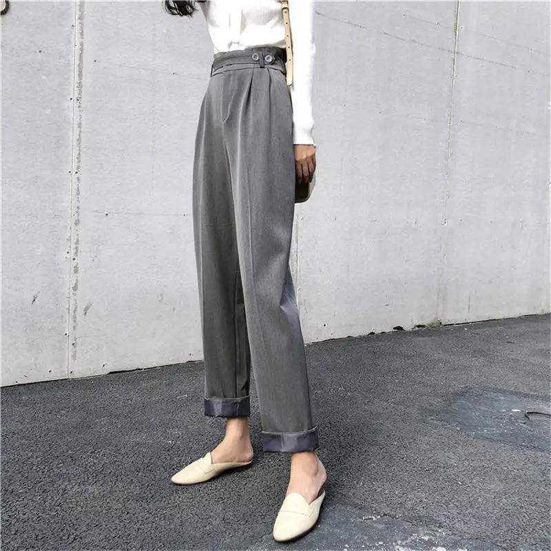 HziriP Korean Pants Casual Harem Pants Fashion Loose Slim Wild High Waist High Quality Solid Fresh Trousers 3 Colors