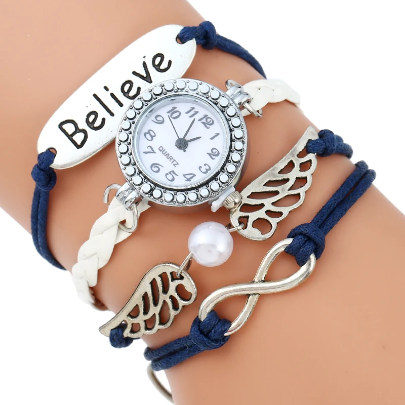 

Gnova Platinum Paracord Bracelet Watch Charm Angel Wings Believe Vintage Fashion Rhinestone Wristwatch Quartz A912