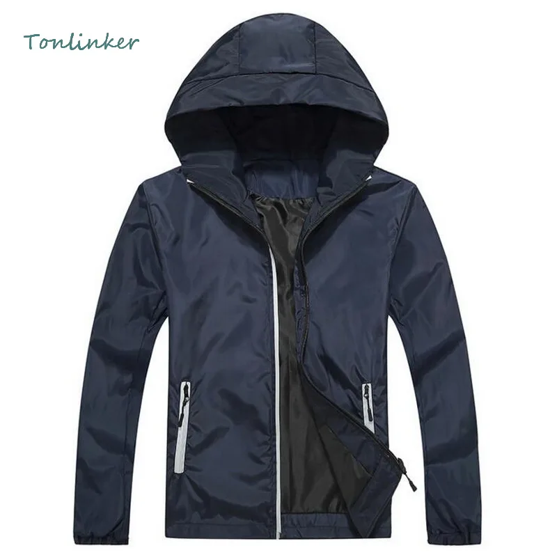 

Tonlinker 2018 New Hooded Fashion Jacket Spring Autumn Bomber Reflective Casual Jacket Men Waterproof Coat