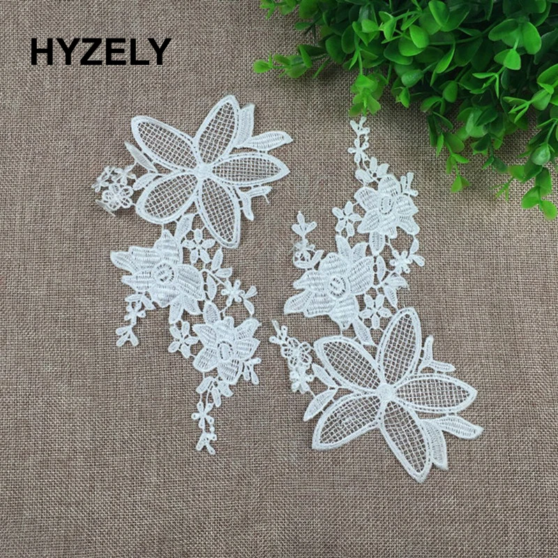

2Pcs/Set White Flower Embroidery Lace Appliqued Fabric Jacquard Ribbon Lace Fabric Sewing Trims Patch Scrapbooking