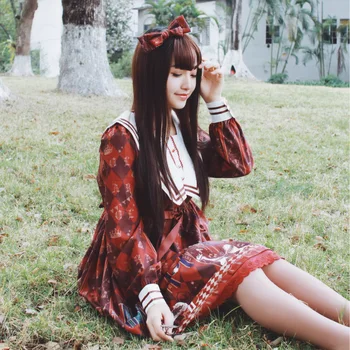 

2019 2008 Hot Selling New Fangliao College Wind Royal Trojan Horse Lolita Printed Op Woman's Chiffon Dresses In Stock