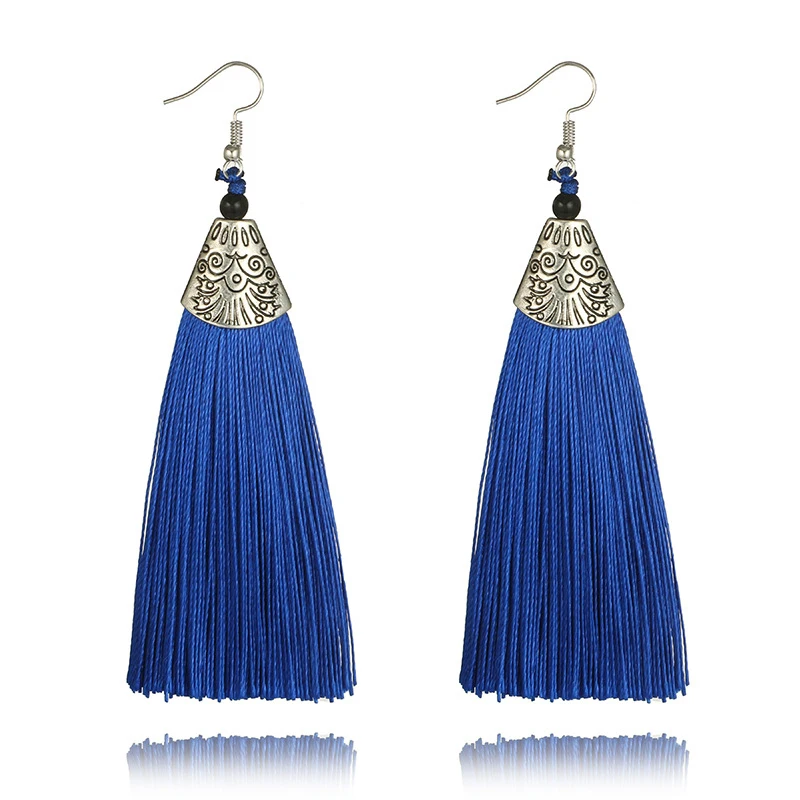 

EK825 New Fashion Bohemia Ethnic Thick Long Tassel Earrings for Women European Exaggerated Boho Vintage Drop Wedding Earrings
