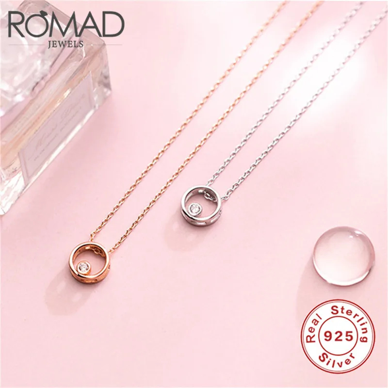 

ROMAD New Fashion Women CZ Crystal Round Necklaces & Pendants Best Friend Christmas Gifts Real 925 Sterling Silver Jewelry R4