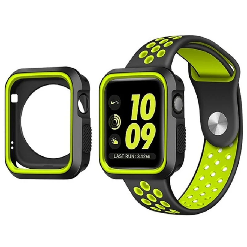 LPWHH Silicone Watchband For Apple Watch Band 40mm 42mm 44 Holes Soft Black Red Yellow Set With Case For Iwatch Band 38mm Straps