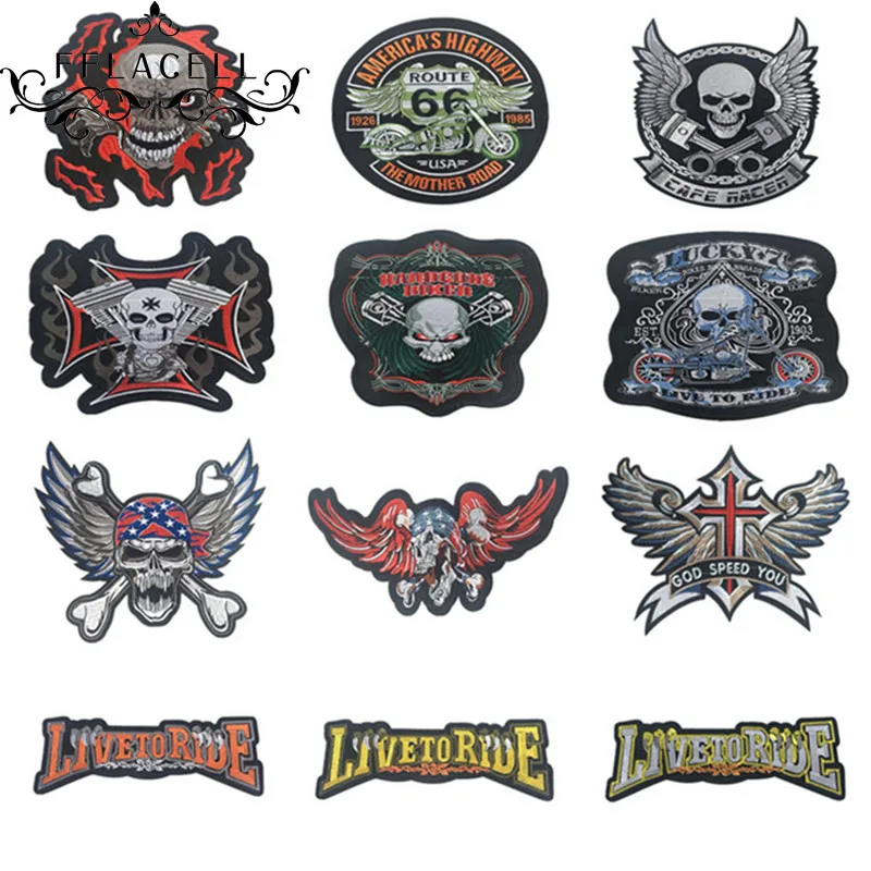 

FFLACELL Punk Skull Patch Biker Morale Wings Back Patch Stalker Badge Large Embroidery Patches For Clothes Stripe