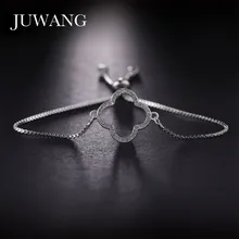 

JUWANG Silver Color Lucky Four Leaf Clover Charm Bracelet for Woman Girl Crystal Link Chain Cubic Zircon Bracelet Jewelry Gift