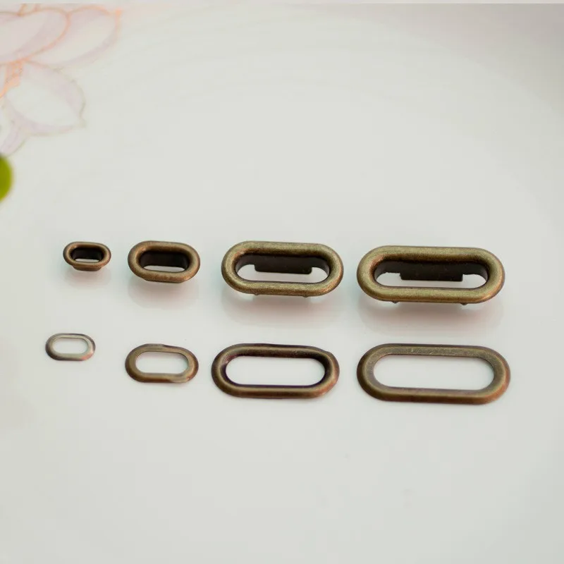 

50set Inner size 6*3/10*4/23*6mm Copper Oval Shaped Metal Grommet Eyelets for Canvas Clothes Leather Self Backing Purse Buckle