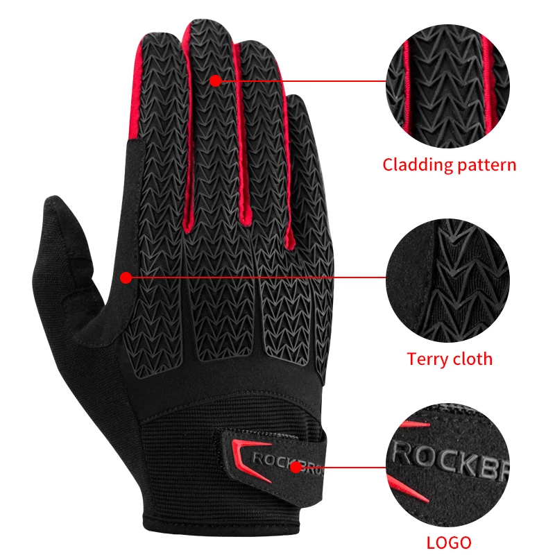 Tanie ROCKBROS rękawiczki rowerowe ekran dotykowy wiatroszczelne rękawice rower mtb podkładka żelowa odporne na wstrząsy pełne mitenki rękawiczki jesienno zimowa
