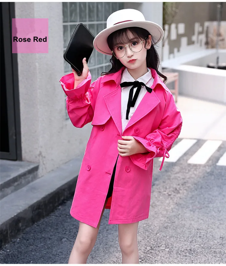 new style girls clothes teens windbreaker children long outfit coat princess trench coats 014