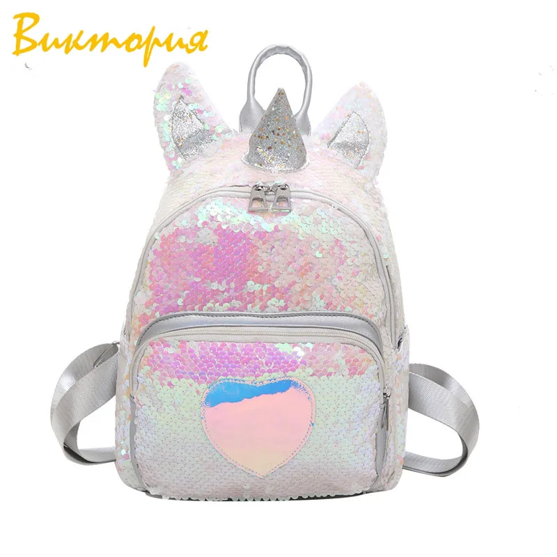 

2019 New Sequins Unicorn Girl Fashion Sequin Shoulder Bag Cartoon Cute Backpack Shoulder Bag Schoolbag For Teenage Student Girls