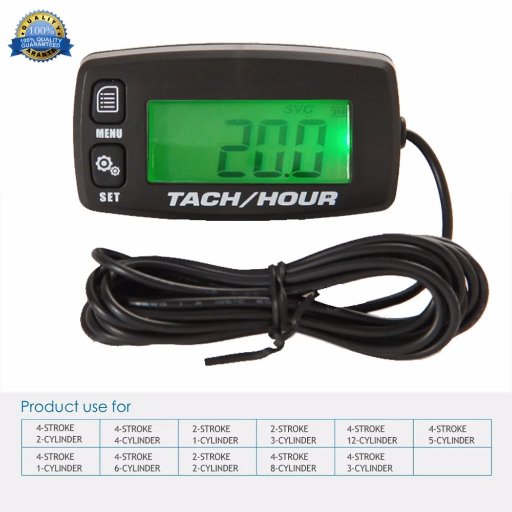 Digital Inductive Tachometer Maintenance Hour Meter Tach for Motorcycle ATV UTV Boat Generator Mower Chainsaw