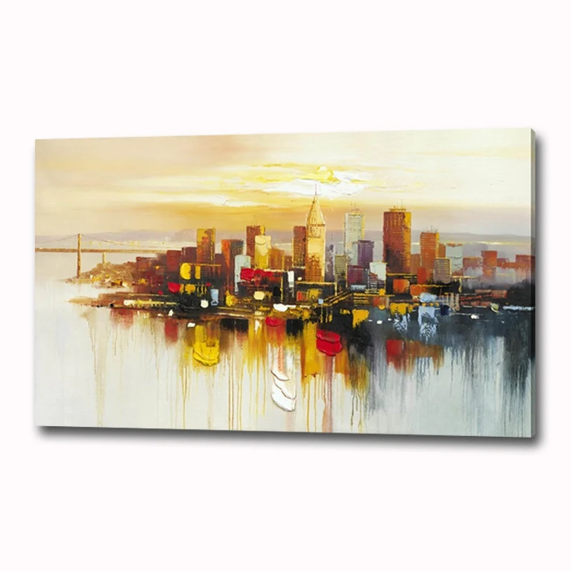 

Decoration Pictures Hand Painted Modern Buildings Oil Paintings Wall Art for Living Room Abstract Landscape Painting No Framed