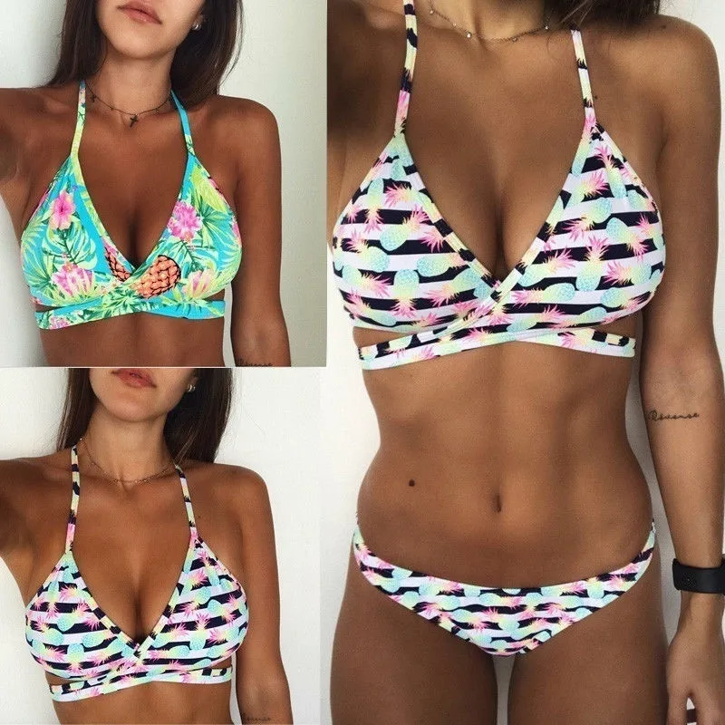 

2019 New Sexy Bikini Set Women Swimwear Bandage Swimsuit Pineapple Fruit Print Women Bathing Suit Beachwear Swimming Monokini