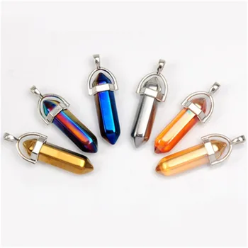 

Wholesale Titanium Rainbow Stone Multi Color Quartz Pendant Crystal Necklane Women Natural stones Jewelry Accessories 50Pcs/lot