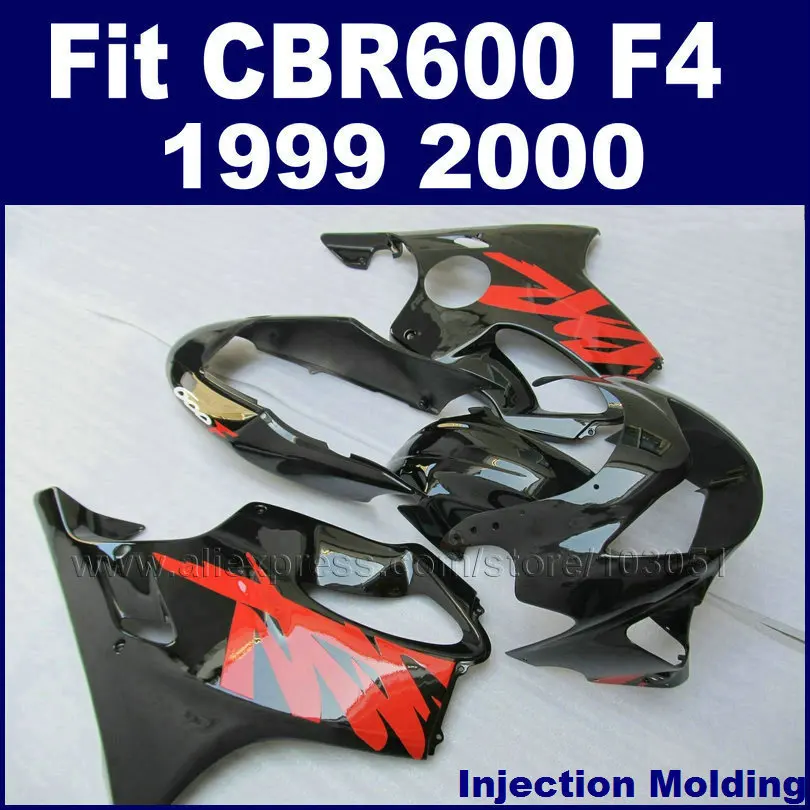 Комплект обтекателей ABS для мотоцикла HONDA CBR600 F4 1999 2000 CBR600F CBR 99 00 600 глянцевый черный