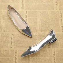 Fashion female toe pointed shallow mouth japanned leather flat heel flat gold single shoes small yards plus size women’s shoes