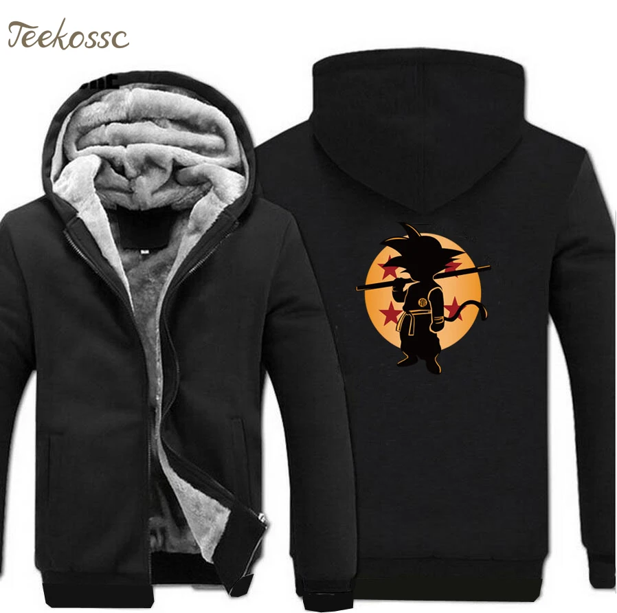 Anime Dragon Ball Hoodie Men Super Hooded Sweatshirt Black Grey Coat Winter Fleece Zipper Vintage Harajuku Jacket - Цвет: black