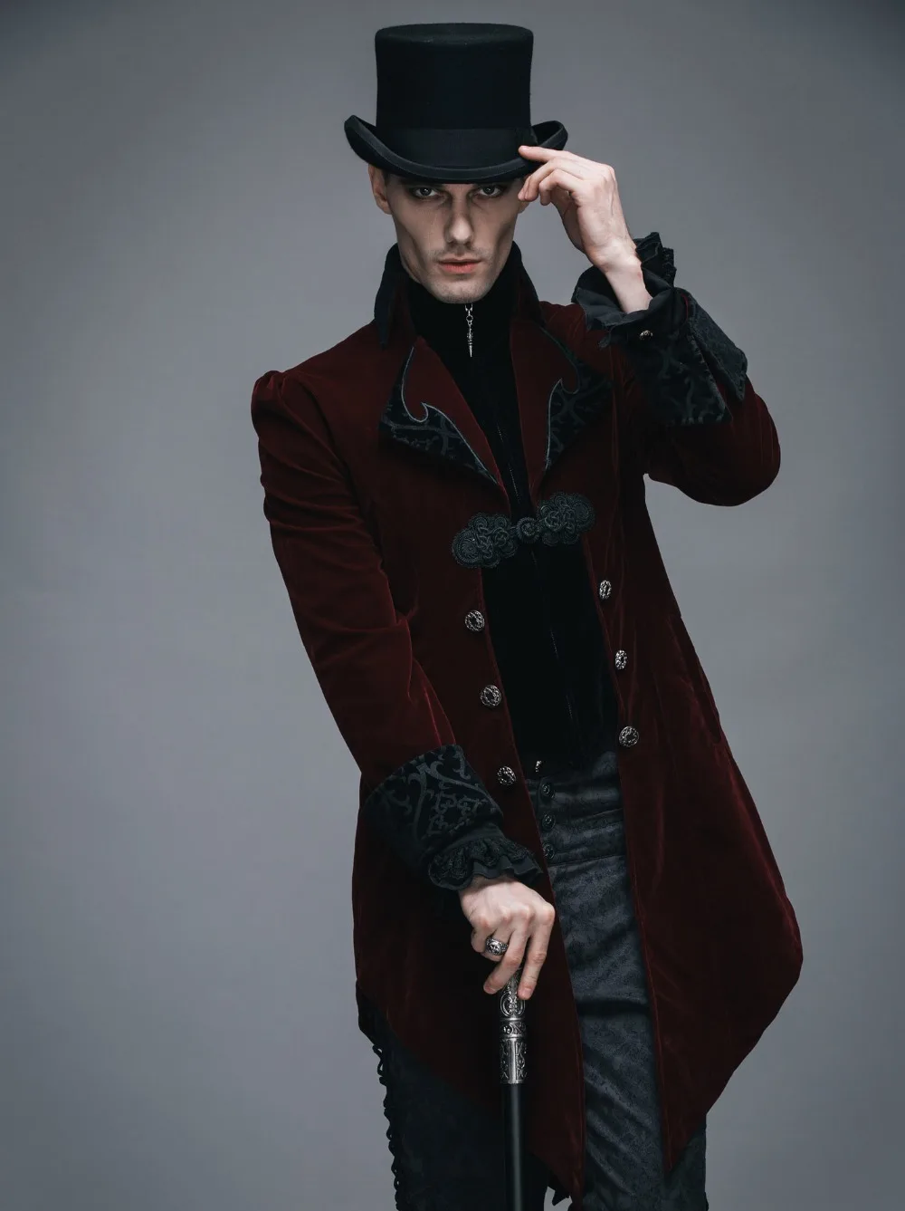 Джентльмен бархат Готический барокко Винтаж Викторианский плащ зимняя куртка хвост пальто красный CT02202