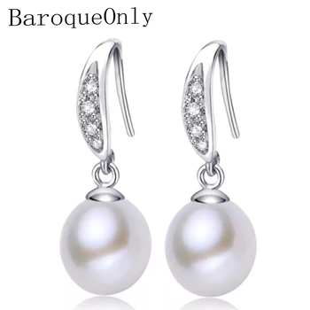 

BaroqueOnly 100% nature fresh-water pearl fashion drop earring with 925 silver, tear shape pearl women/girls gifts