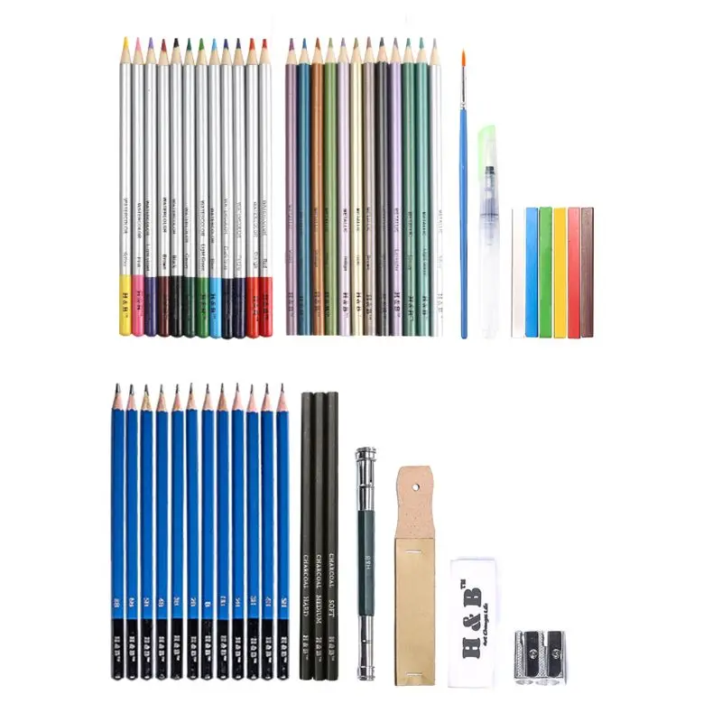 1 Set 29.7*19.6*3.3cm Painting Pencils Set Sketching Drawing Pencils Set Pencils and Sketch Kit, 51-Piece Complete Artist Kit