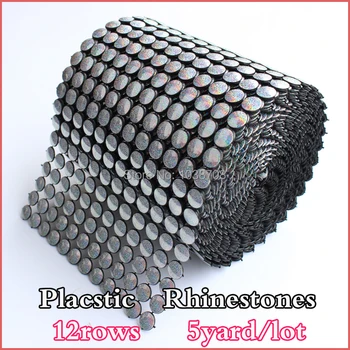 

Free shipping ColorAB shiny plastic rhinestone mesh trimming sewing mesh trim 5yards /lot 12rows decoration for garment