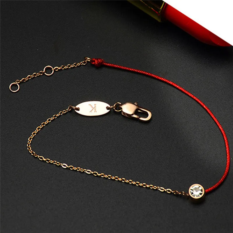 GS Нержавеющая сталь красная нить линия браслеты для женщин розовое золото ручной работы красная веревочная цепь AAA циркония браслеты ювелирные изделия G5