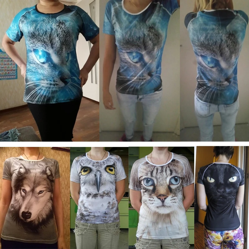 FORUDESIGNS/Женская Повседневная футболка с 3D изображением кота, брендовая одежда, Женская дышащая футболка с короткими рукавами, женские топы для фитнеса