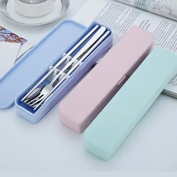 

4pcs/set Stainless Steel Spoon Forks Chopsticks Cutlery Kit Children's School Tableware Flatware Travel Picnic