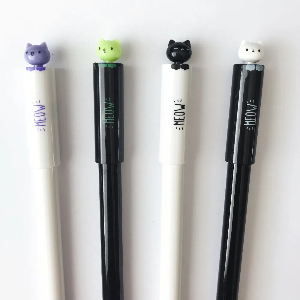 2х Гелевая Ручка-роллер Kawaii Cat, школьные канцелярские принадлежности 0,5 мм, черные чернила