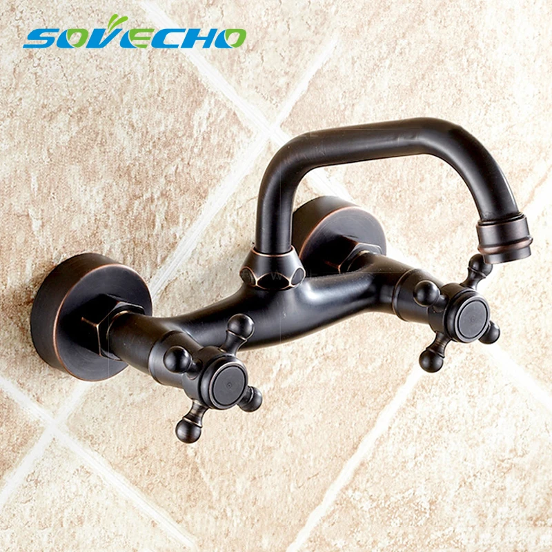

SOVECHO Basin Faucets Rotating Wall Mounted Brass Bathroom Sink Basin Mixer Tap Faucet Faucet Dual Handle Sink Mixer Taps L0541
