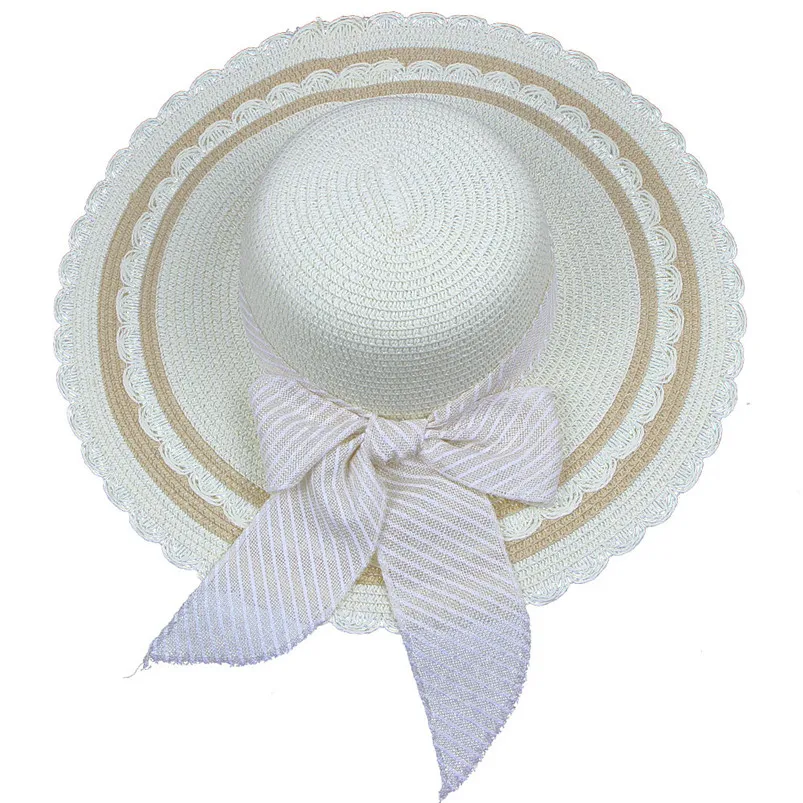 Spring And Summer Women Sunshade Lace Bow Wide Brim Big Straw Hat Womens Beach Casual Sun Daxie Straw Hat H14 (5)