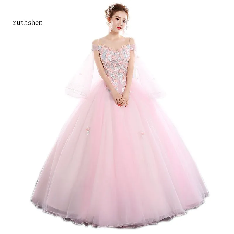 Ruthshen принцесса Vestido De Quinceanera Rosado Quinceanera платья с открытыми плечами платье для выпускного вечера Розовый Vestidos дебютанты 2018