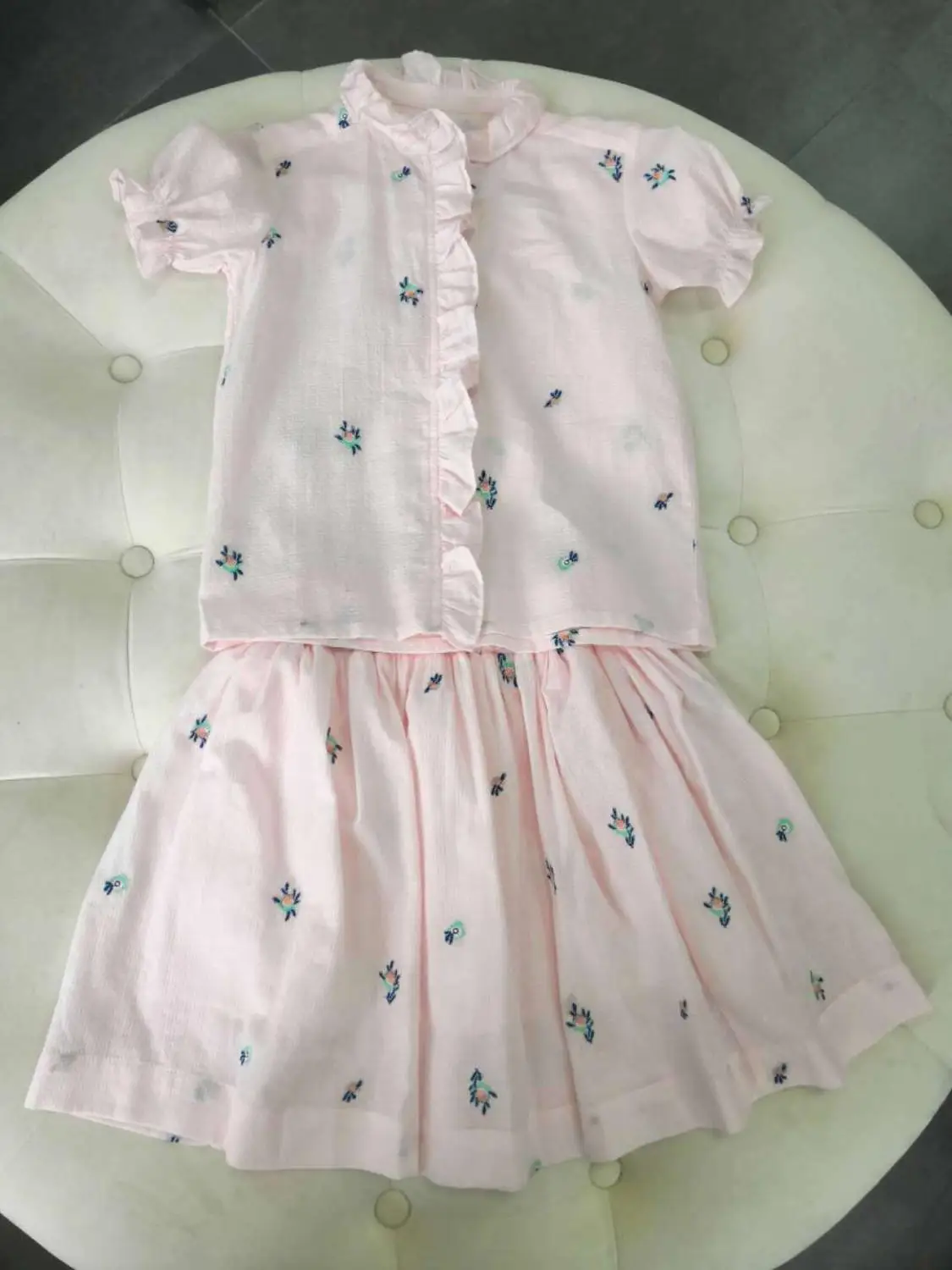 

girls pink clothes set summer embroidered floral pattern sweet toddler kids clothing set shirt with skirt 2pcs clothes sets