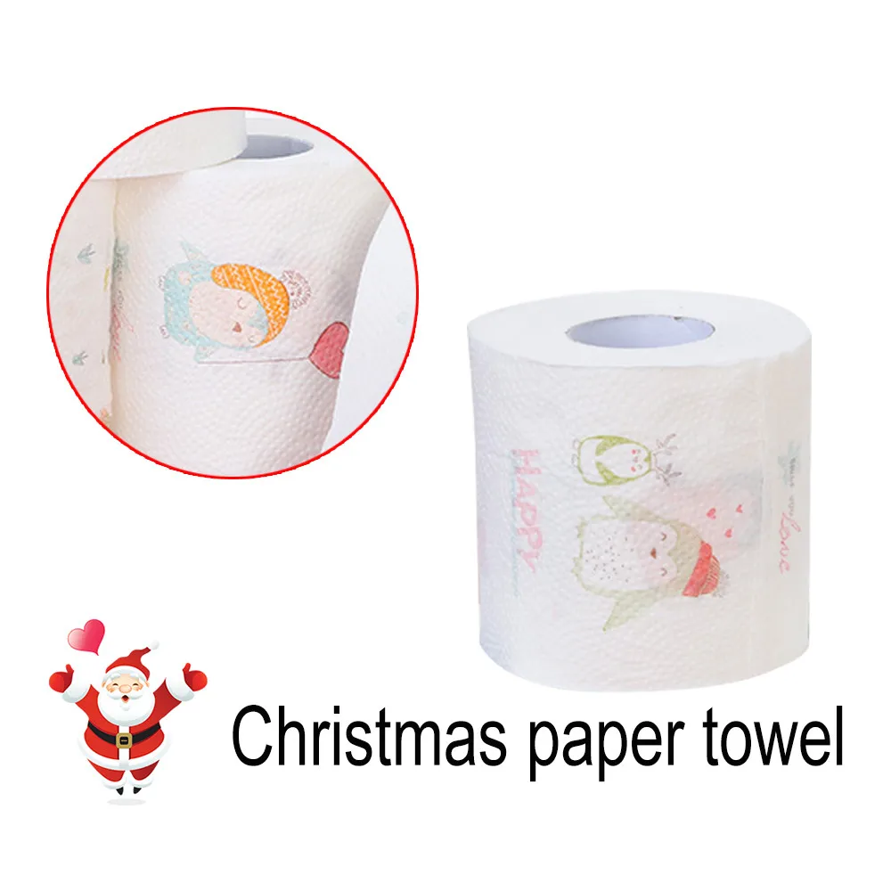 

1 Roll New Year Printed Merry Christmas Toilet Paper Tissue Table Room Decor Xmas Party Events Ornament Crafts Accessories