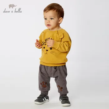 

DBJ11002 dave bella autumn spring baby boys fashion clothing sets long sleeve pants yellow suits children print clothes