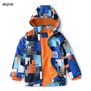 

aipie New Fashion Children Boys Jackets Printing Geometric Pattern Detachable Hooded Coats For 4-13 yrs kids outerwear