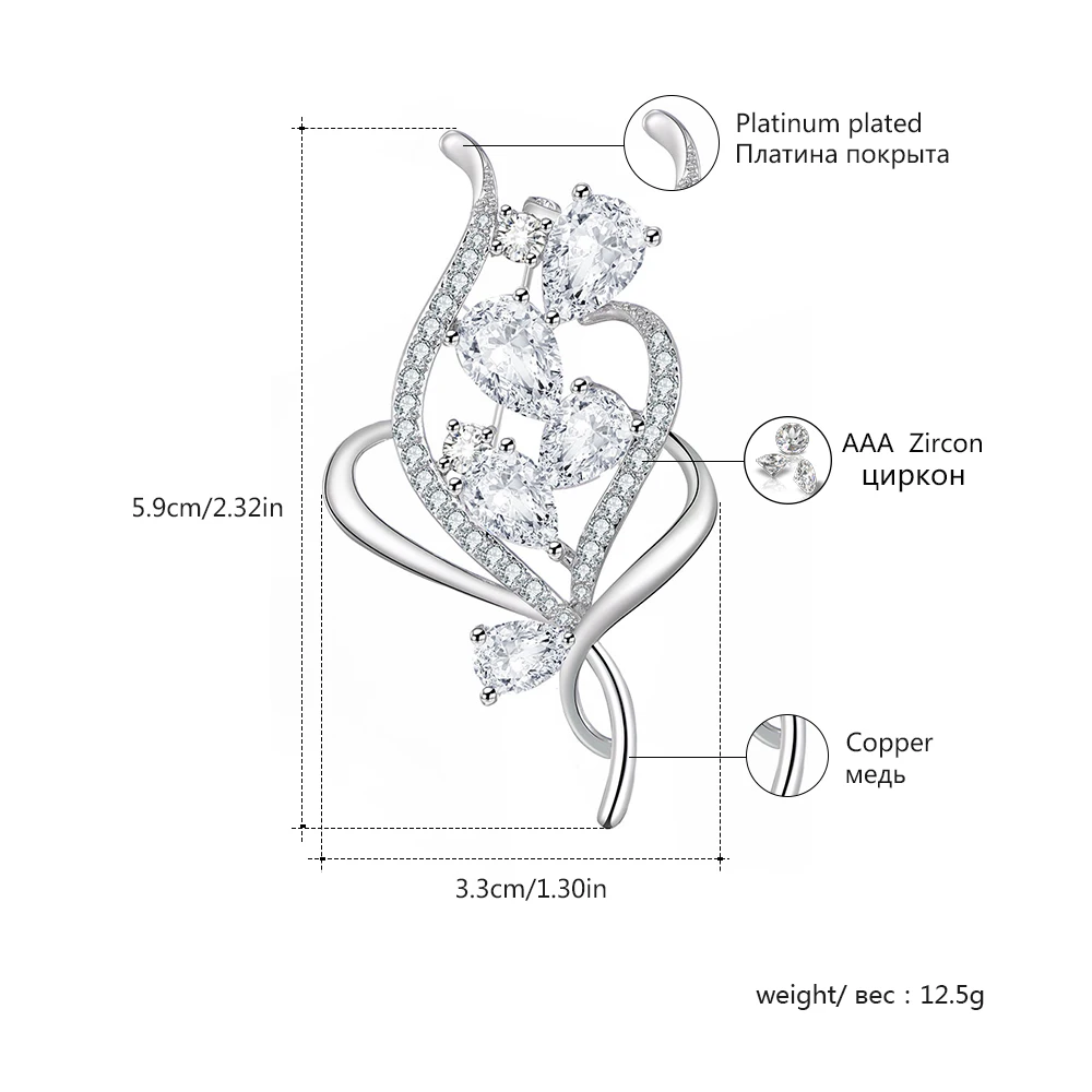 Элегантный блестящий цветок брошь Для женщин CZ серебряное Pin бижутерия корсаж Одежда Аксессуары Свадебная вечеринка мода подарок