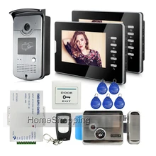 ENVÍO de la Nueva 7 “Sistema de Color de Vídeo Teléfono de Puerta de Intercomunicación 2 Monitor + 1 Cámara de Acceso RFID de Bloqueo de Control Eléctrico de la venta Entera
